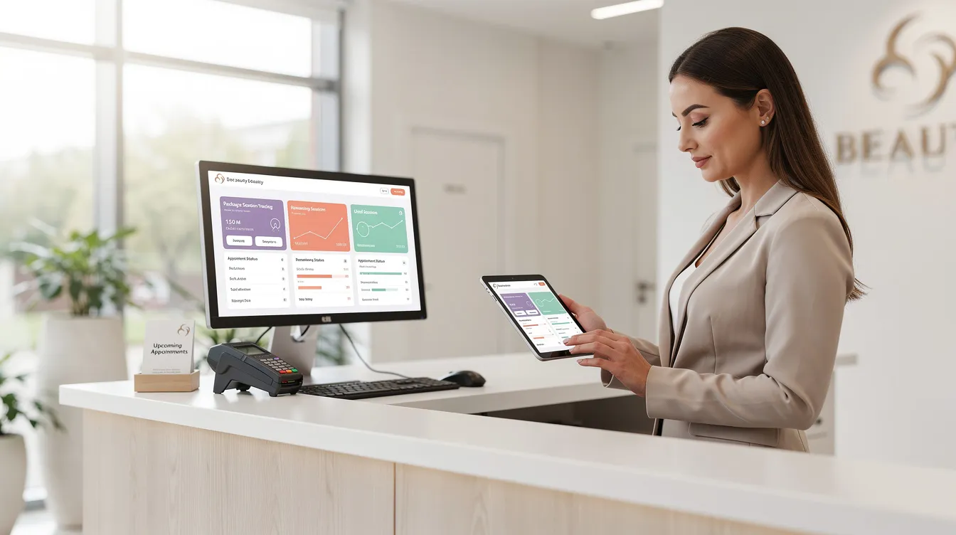 Güzellik merkezinde paket seans takibini tablet üzerinden yapan yönetici