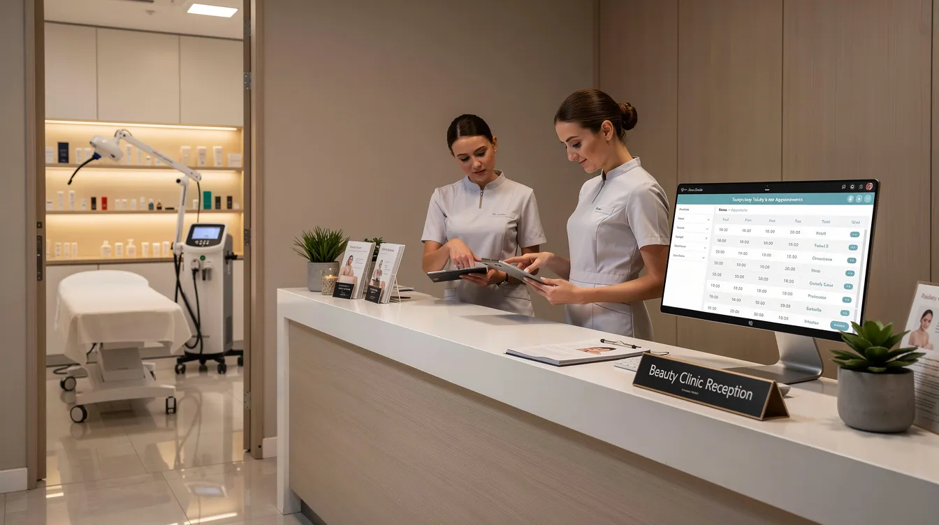 Epilasyon merkezinde randevu ve cihaz saatlerini yöneten salon ekibi